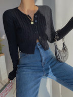 Retro High Waist Long Sleeve Sweater Cardigan