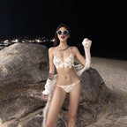 Lace Trim Floral Print Bikini Swimsuit for Women