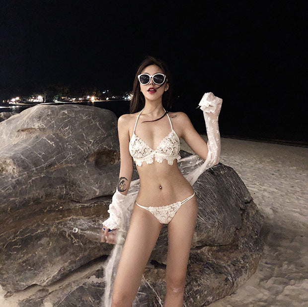 Lace Trim Floral Print Bikini Swimsuit for Women