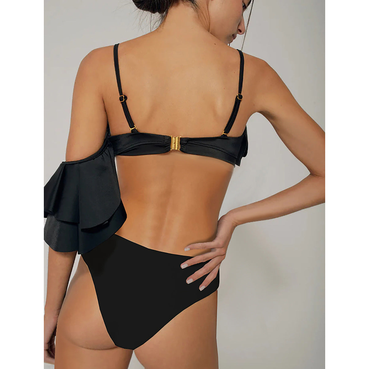 Irregular Leaf Edge One-Shoulder Bikini Set for Women