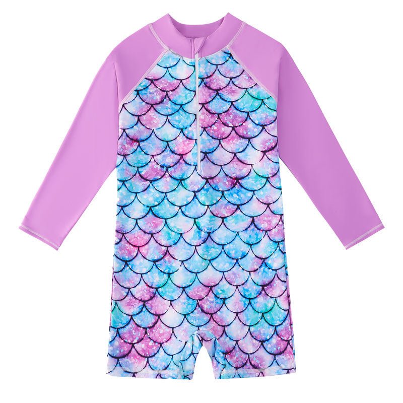 Girls' Long-Sleeved Mermaid One-Piece Swimsuit