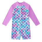 Girls' Long-Sleeved Mermaid One-Piece Swimsuit