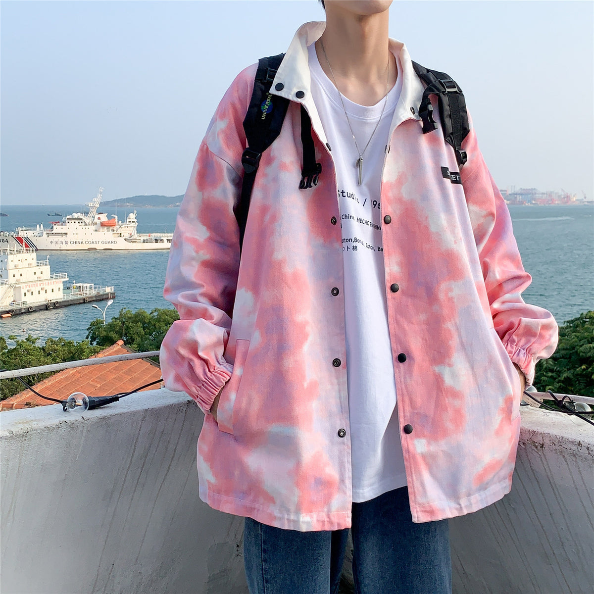 Reversible Tie-Dye Baseball Jacket for Autumn Wear