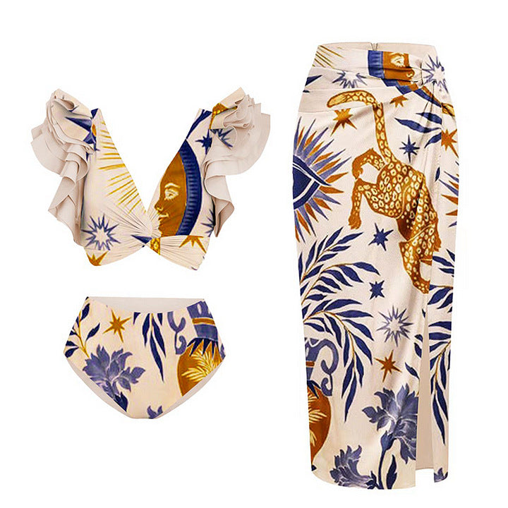 2024 New European Style Ruffled Print Bikini Set