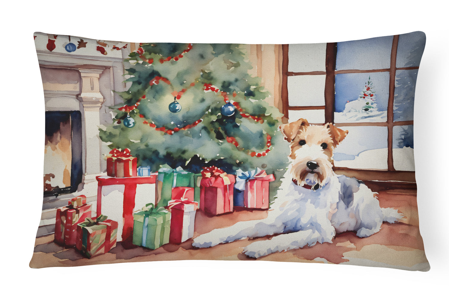 Fox Terrier Cozy Christmas Throw Pillow