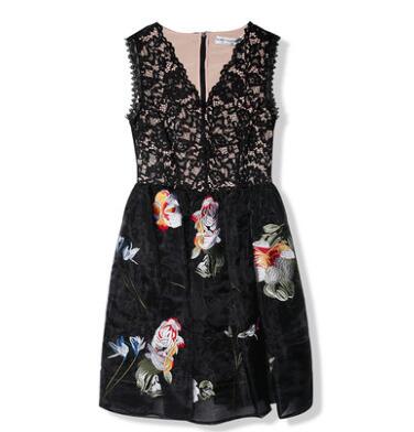 V-Neck Embroidered Sleeveless A-Line Dress for Women