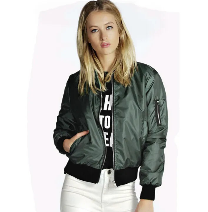 Casual Solid Color Bomber Jacket