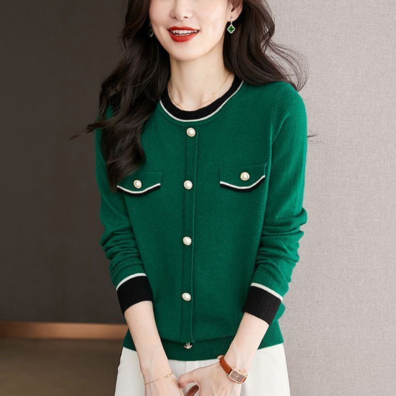 Autumn Fashion Round Neck Color Block Women's Sweater