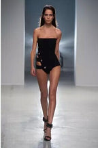 Black Slimming Strapless One-Piece Swimsuit for Women
