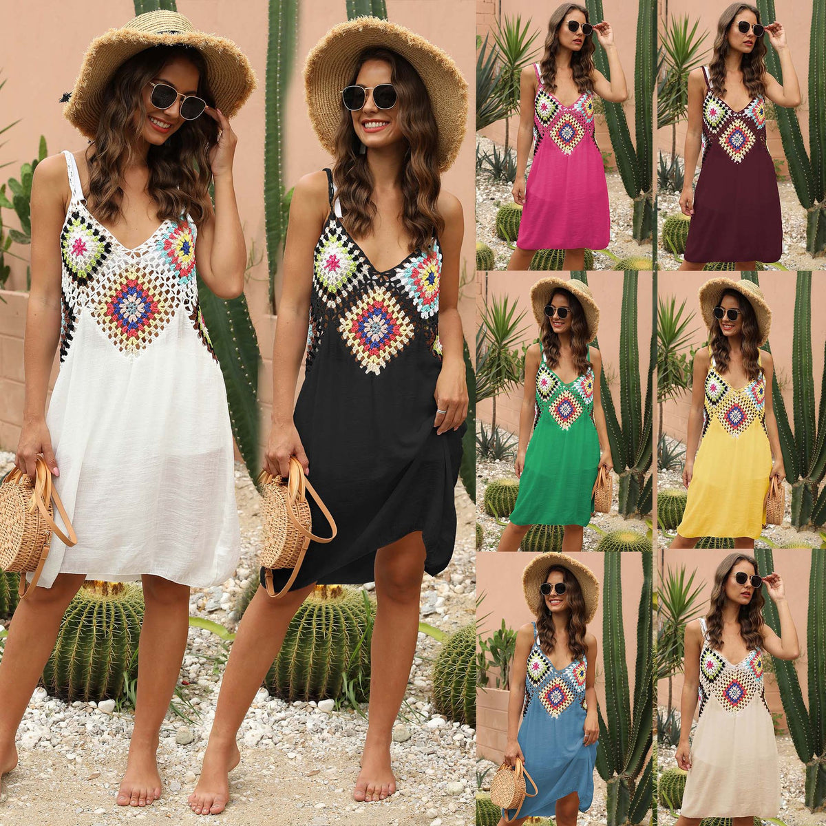 Women's Crochet Cover-Up Beach Dress with Lace Details