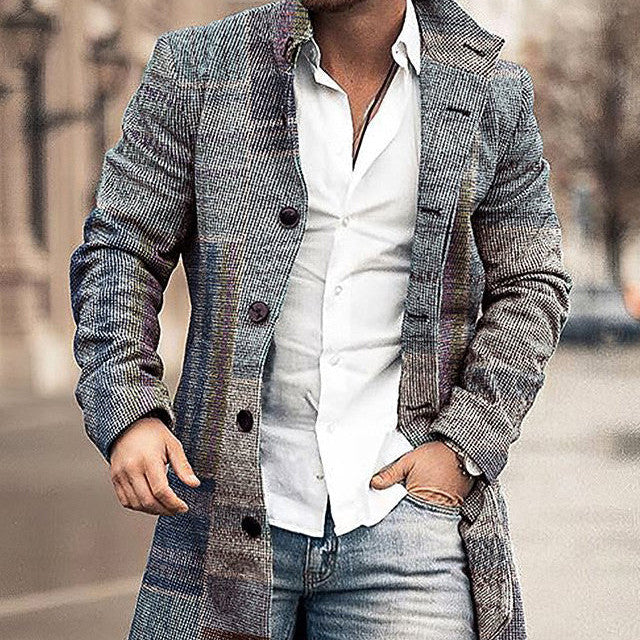 Men's Wool Stand Collar Medium Long Casual Coat