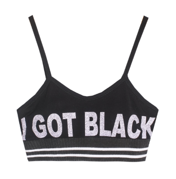 2019 Korean Style Cropped Letter Tank Top (Black)
