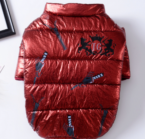 Bright Leather Zipper 2-Sided Cotton Dog Coat