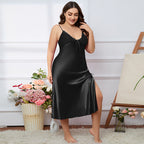 Plus Size Sexy Nightgown - Split Hem & V-Neck Design