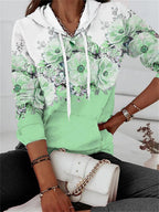Floral Print Hooded Pullover Sweater with Long Sleeves | Streetwear