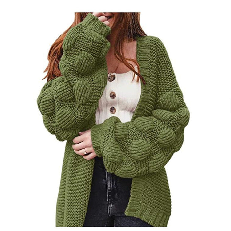 Thick Pompom Cardigan Sweater in Cute Style