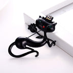 Korean Black Cat Brooch with Rose Design