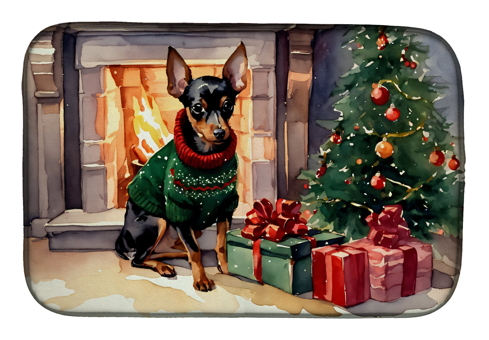 Miniature Pinscher Cozy Christmas Dish Drying Mat