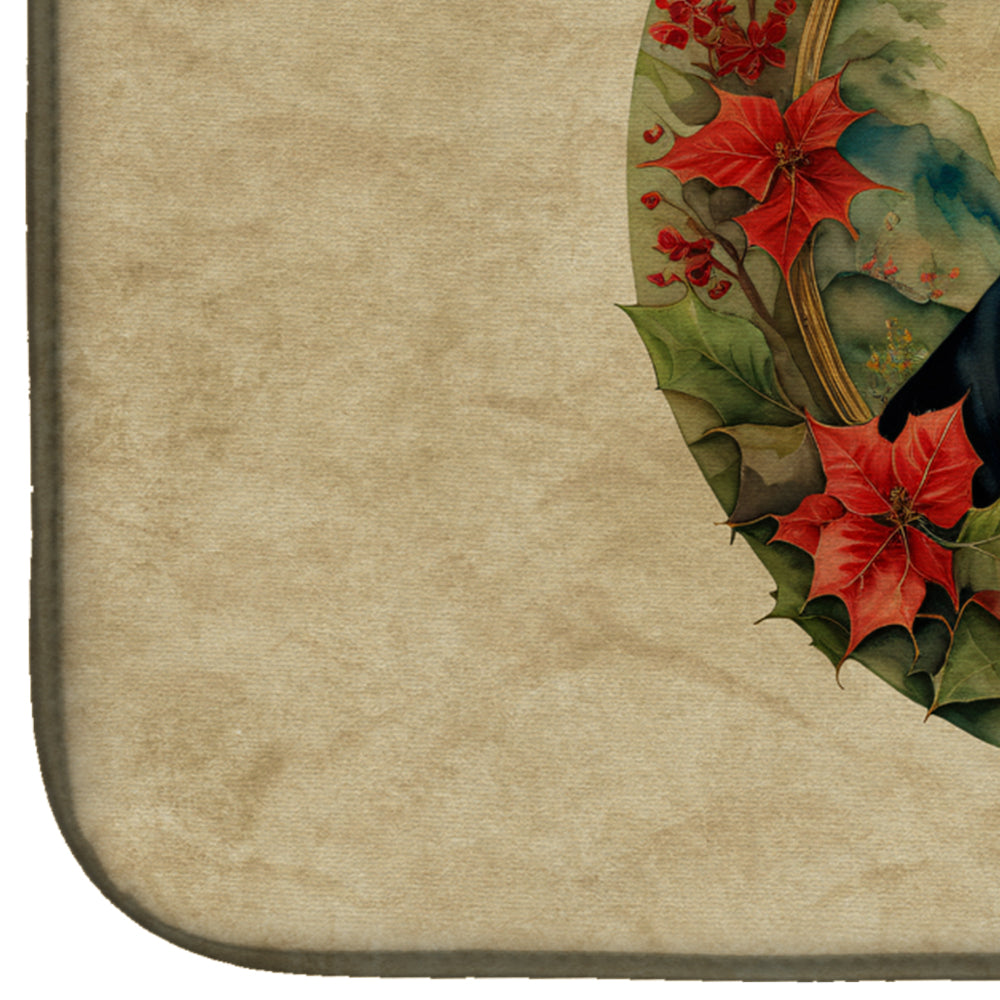 Entlebucher Mountain Dog Christmas Flowers Dish Drying Mat
