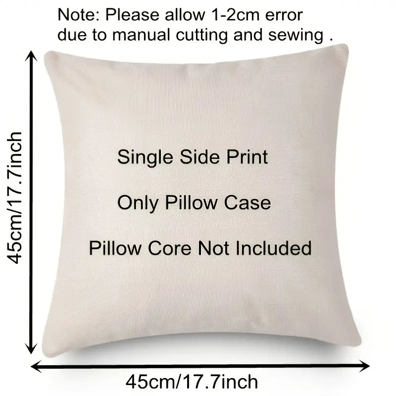 Linen Throw Pillow Case with Christmas Hat & Tree Print | Embroidered Cap