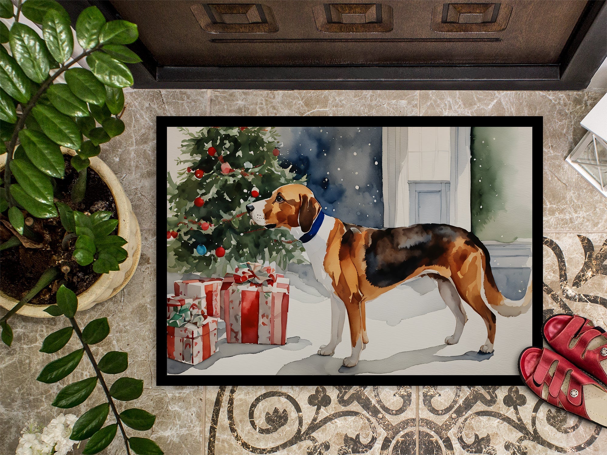 English Foxhound Cozy Christmas Doormat