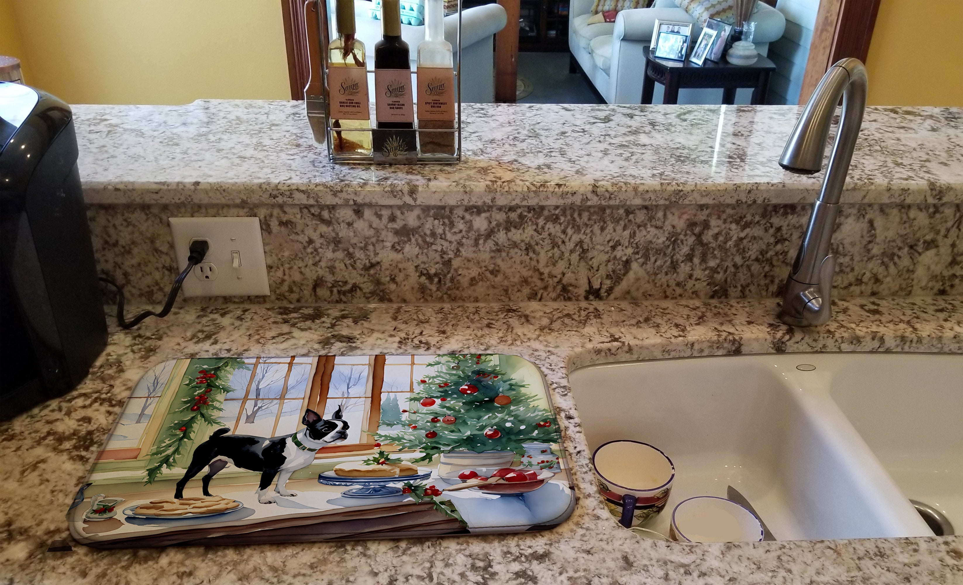Boston Terrier Christmas Cookies Dish Drying Mat