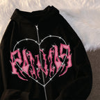 Y2K Oversized Hoodie with Graffiti Heart Print for Women | Streetwear