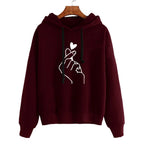 Loose Casual Printed Heart Hoodie for Women Autumn Winter | Streetwear