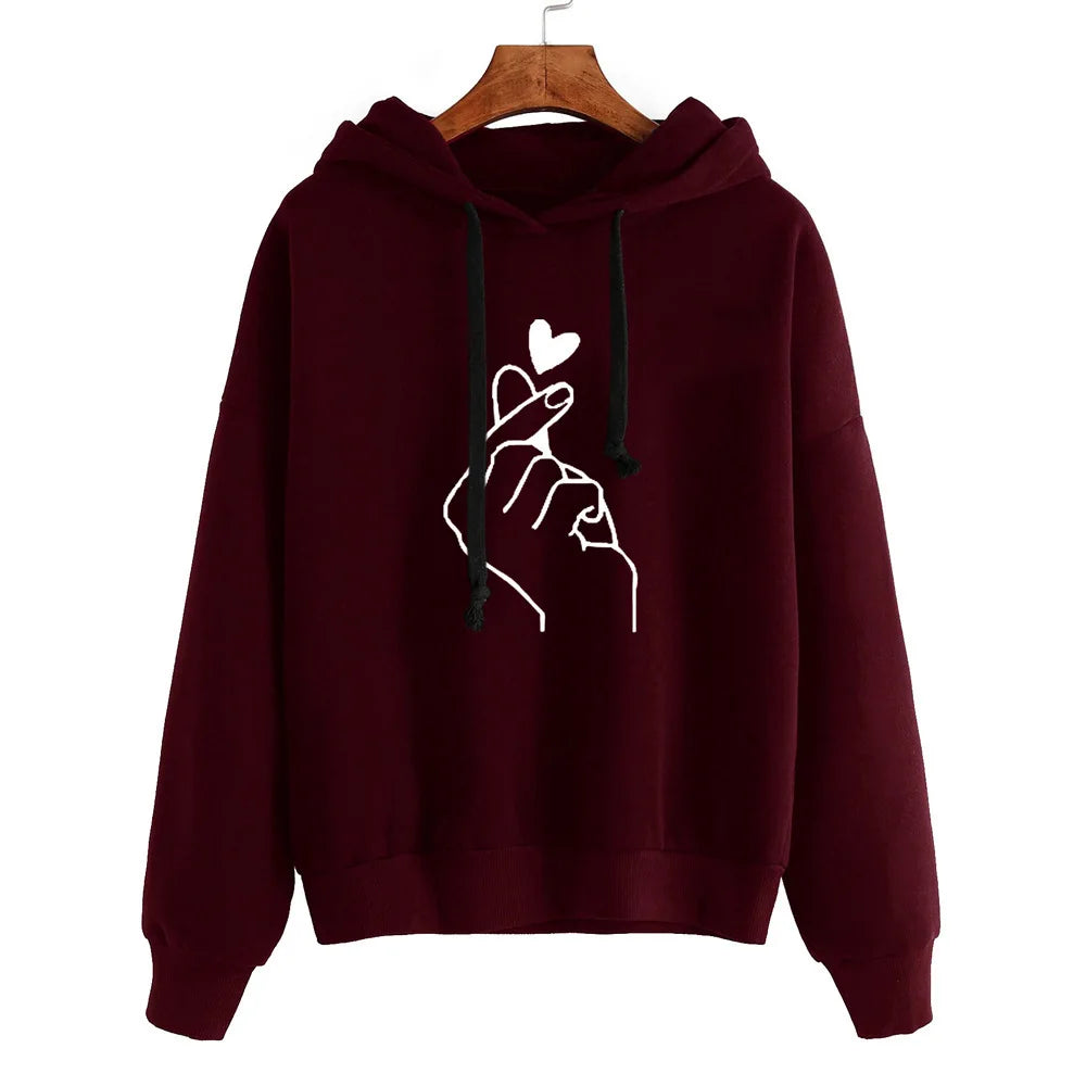 Loose Casual Printed Heart Hoodie for Women Autumn Winter | Streetwear