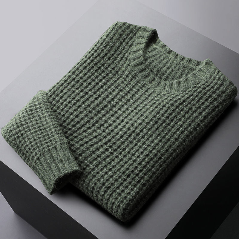 Men's Two-Color Round Neck Wool-Like Sweater