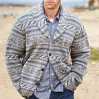 Thick Jacquard Lapel Long Sleeve Wool Coat for Men