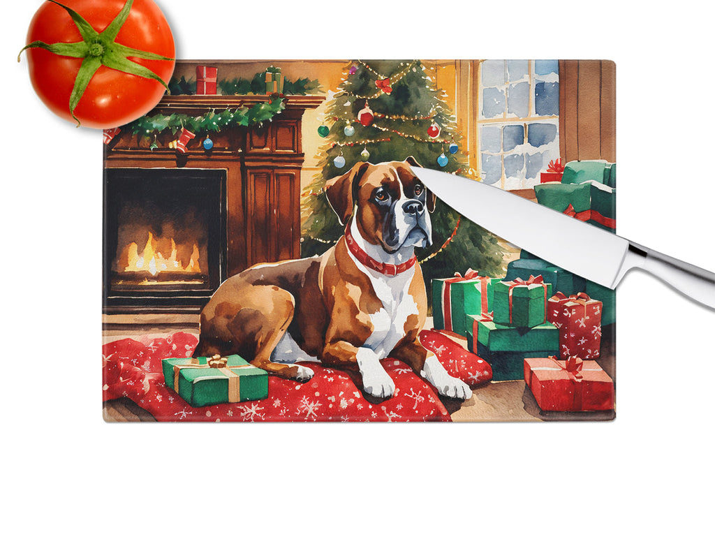 Boxer Cozy Christmas Glass Cutting Board
