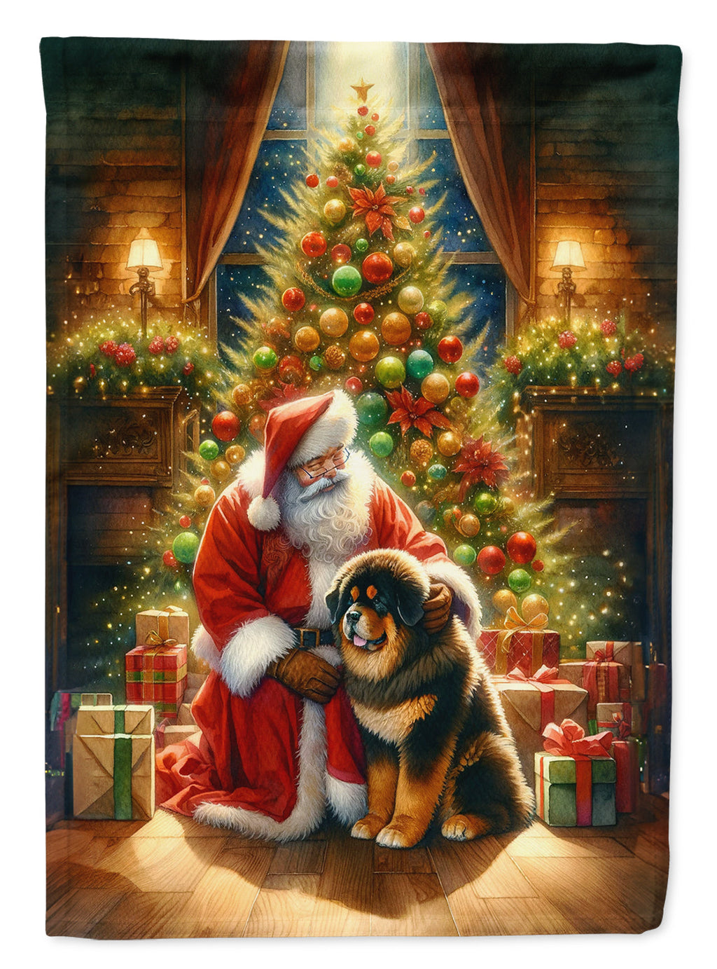 Tibetan Mastiff and Santa Claus Garden Flag