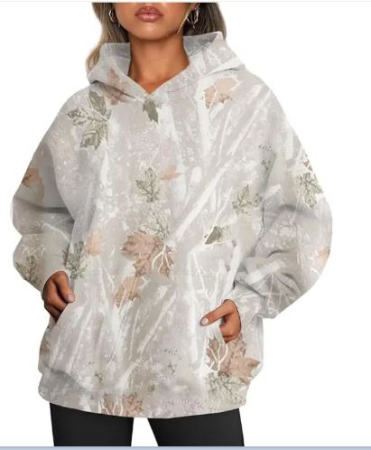 Women's Oversized Camouflage Hoodie with Maple Leaf Print | Streetwear