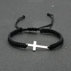 Adjustable Red Rope Bracelet with Stainless Steel Cross