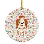 Merry Christmas Shih Tzu Red White Ceramic Ornament