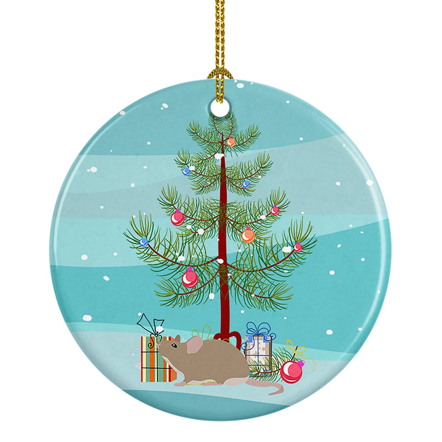 Grey Domestic Mouse Merry Christmas Ceramic Ornament