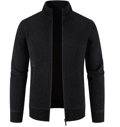 Thick Fleece-lined Men's Stand Collar Knitted Jacket