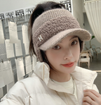 Knitted Duck Tongue Earmuffs with Velvet Wool Hat | Embroidered Cap