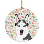 Siberian Husky Puppy Christmas Ceramic Ornament