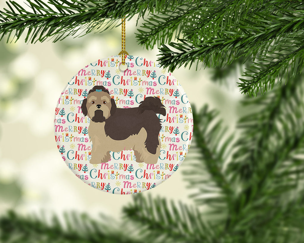Russian Lapdog Merry Christmas Ceramic Ornament