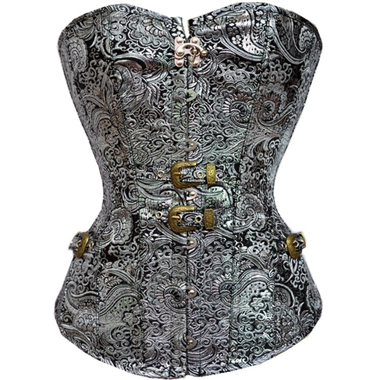 Gothic Corset with Printed Steel Buckles and Shaping Design