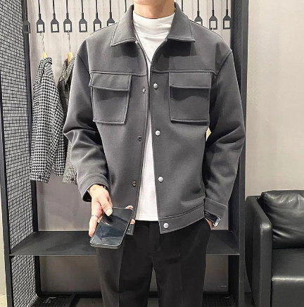 Men's Korean Style Casual Wool Jacket for Fall/Winter 2024