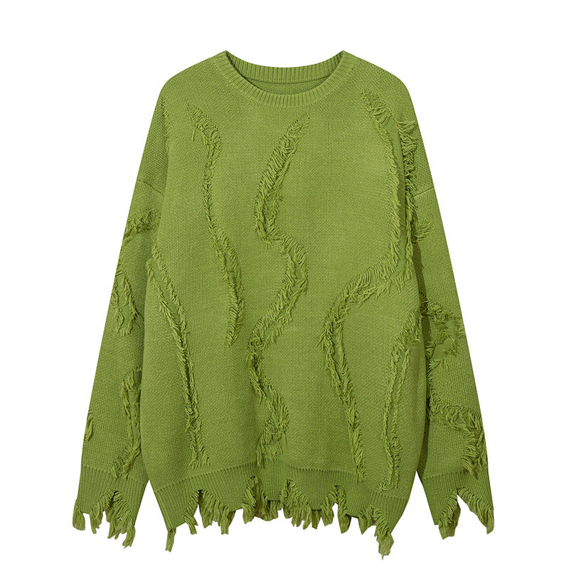 Idle Style Cat Beard Tassel Ripped Sweater
