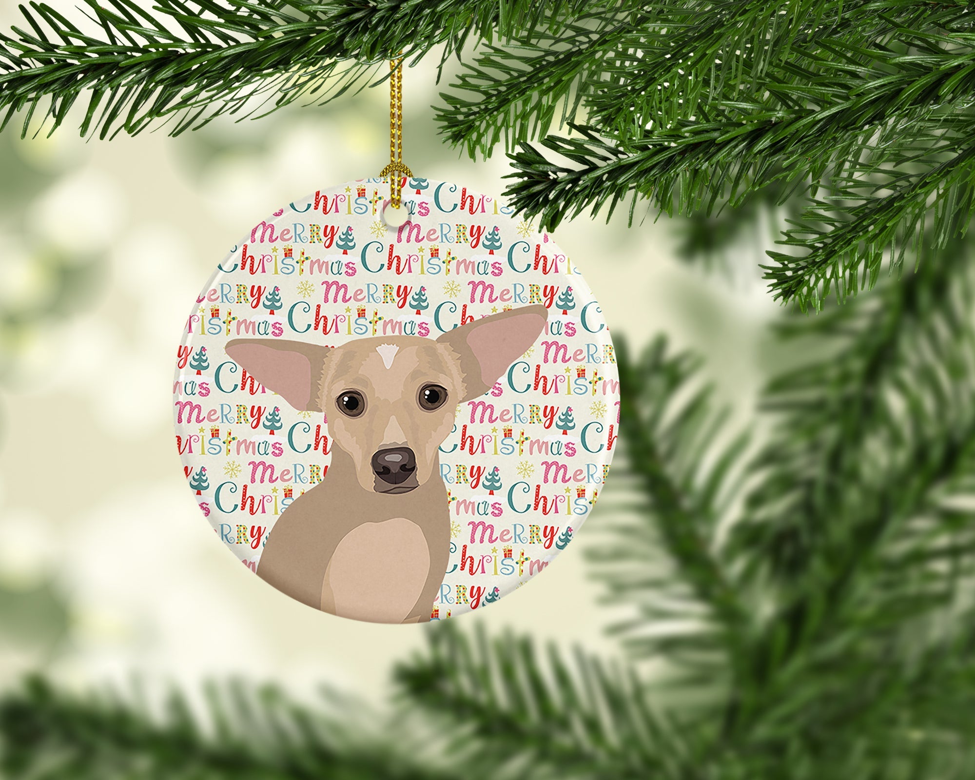 Chihuahua Silver Christmas Ceramic Ornament