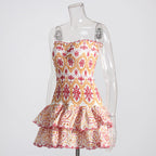 Embroidered Cut-out Ruffled Tube Top Dress (Slimming)