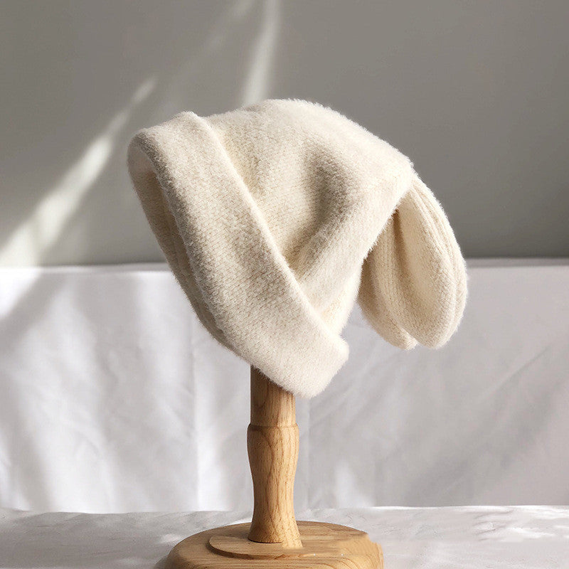 Draped Rabbit Ears Wool Hat | Embroidered Cap