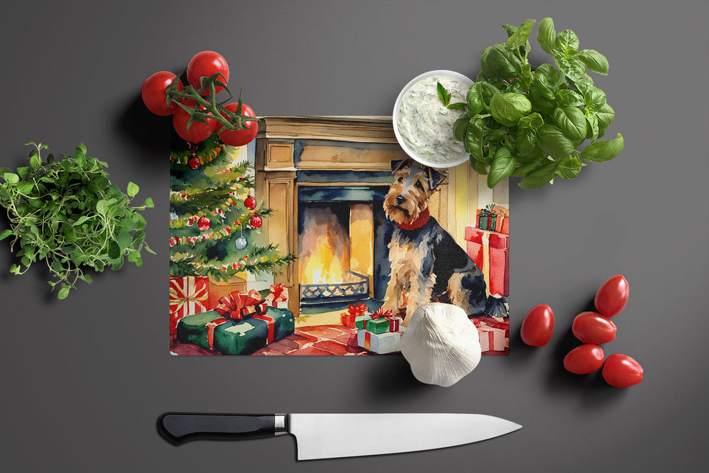 Welsh Terrier Cozy Christmas Glass Cutting Board