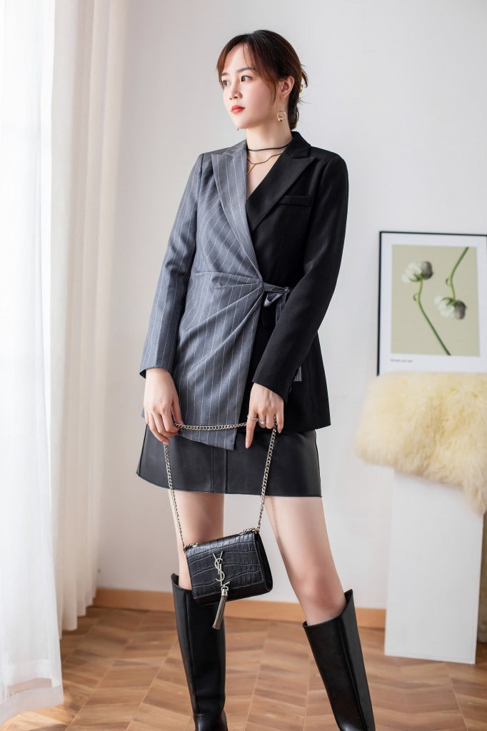 Irregular Contrast Color Jacket with Personality Stitching