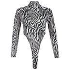 Ins Sexy Zebra Print Bodysuit with High Neck